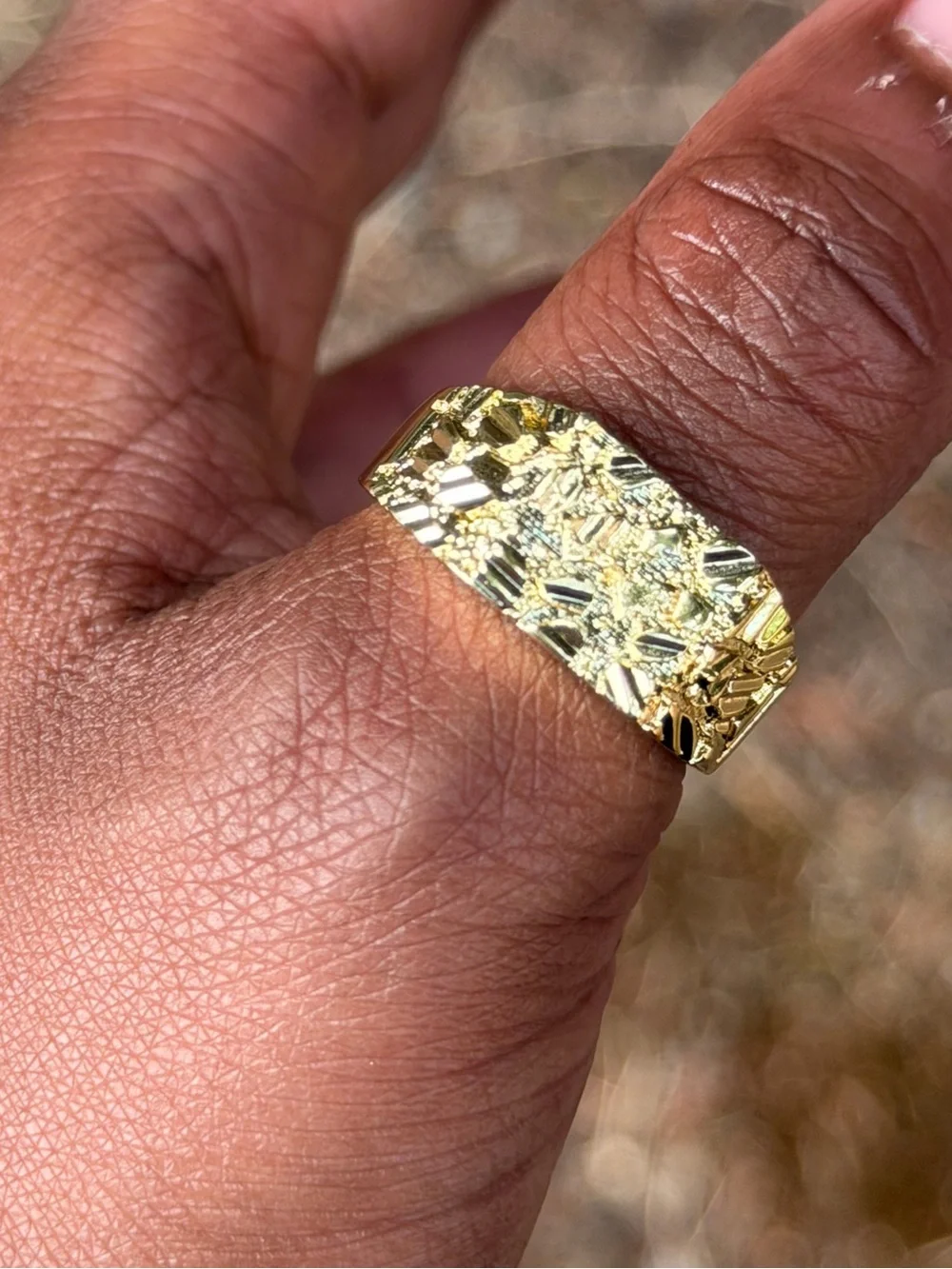 Gold Textured Men's Signet Ring